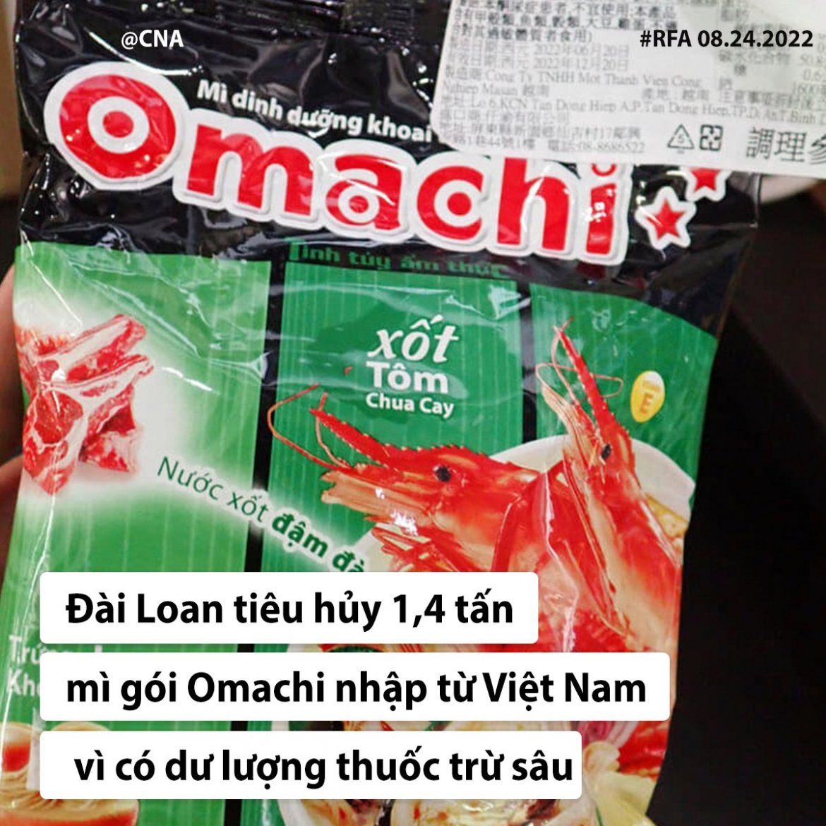 ĐÀI LOAN TIÊU HỦY 1,4 TẤN MÌ OMACHI VÌ CÓ DƯ LƯỢNG THUỐC TRỪ SÂU