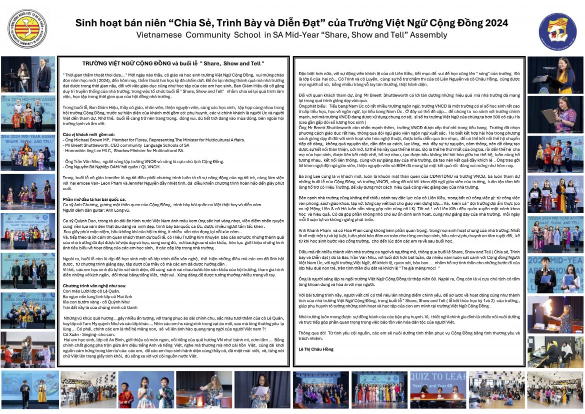 Sinh hoạt bán niên “Chia Sẻ, Trình Bày và Diễn Đạt” của Trường Việt Ngữ Cộng Đồng 2024